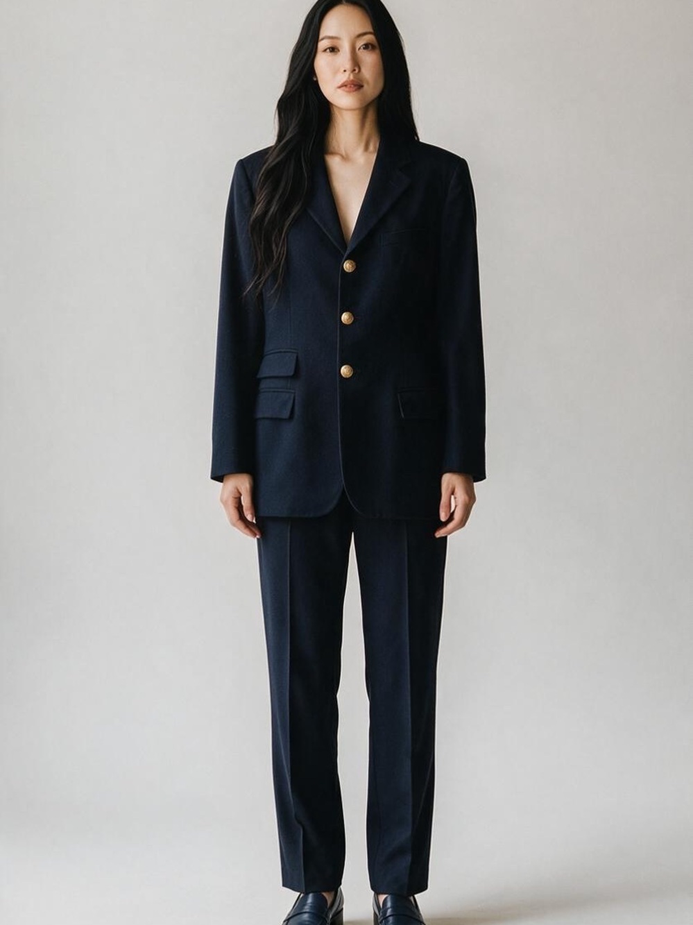 Vintage 90s Ralph Lauren Navy Blazer Size 8 Made in USA Gold Crest Buttons